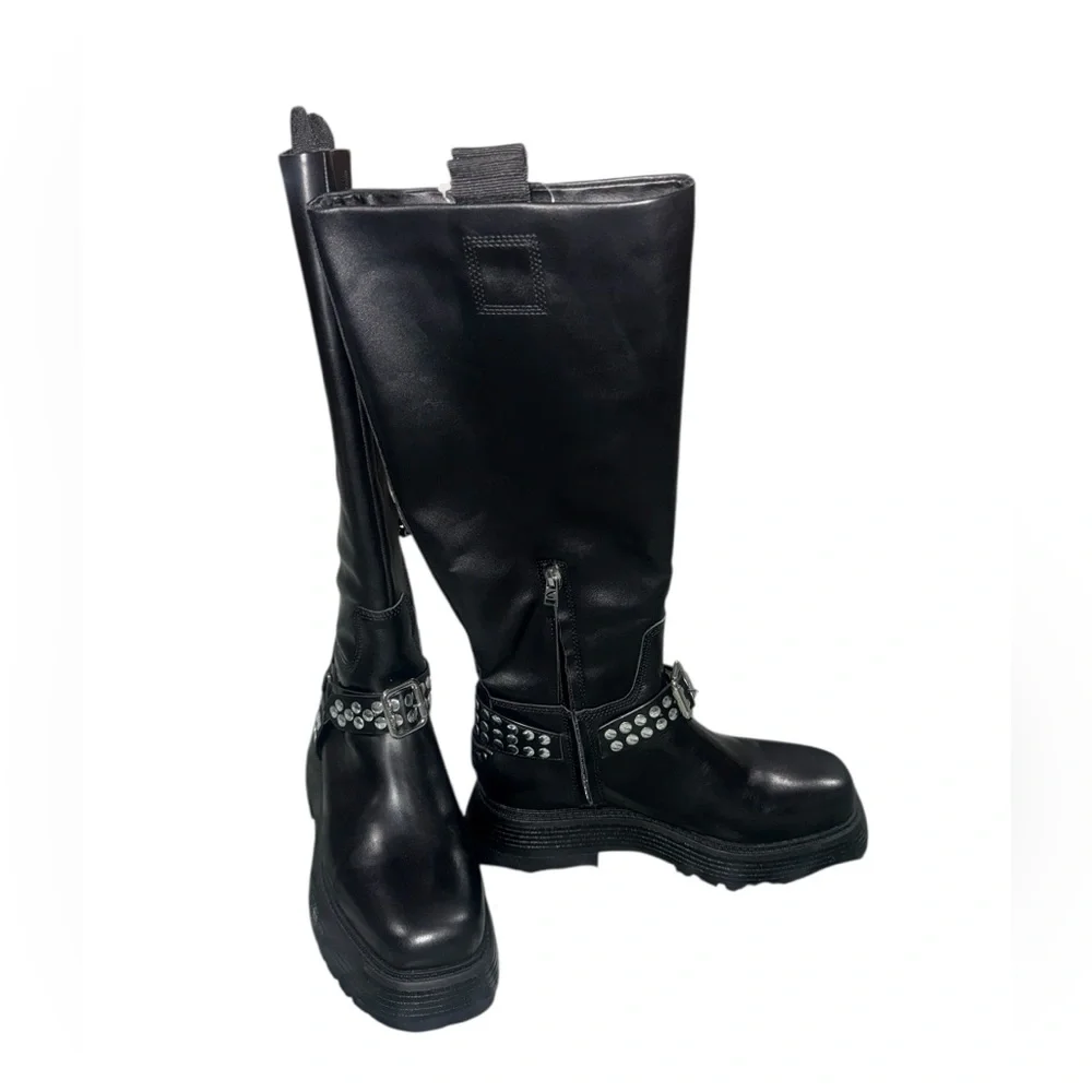 NEW Circus NY by Sam Edelman Hayes Women's Black Leather Stud Motorcycle Boot